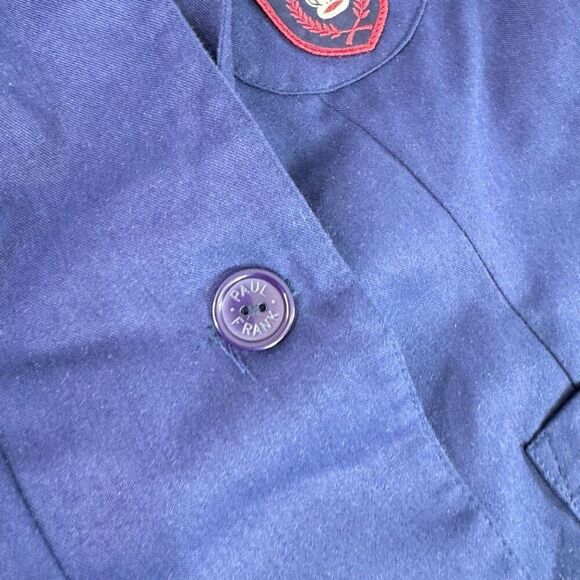 Paul Frank Jacket Blazer Womens Large Navy Blue Preppy Y2K Monkey Logo Patch - Picture 4 of 9